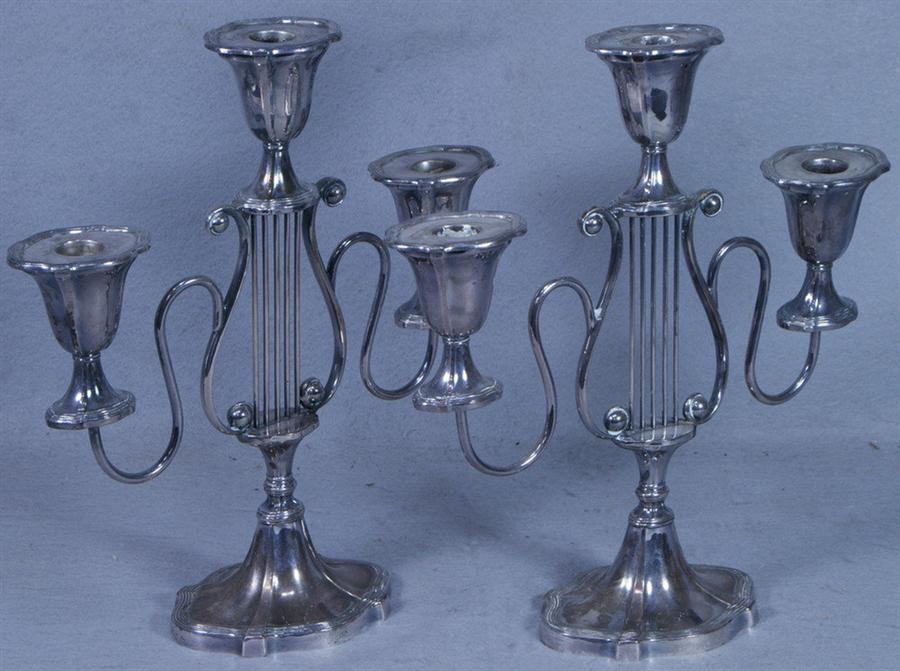 Pr plated silver 3 arm candelabra
