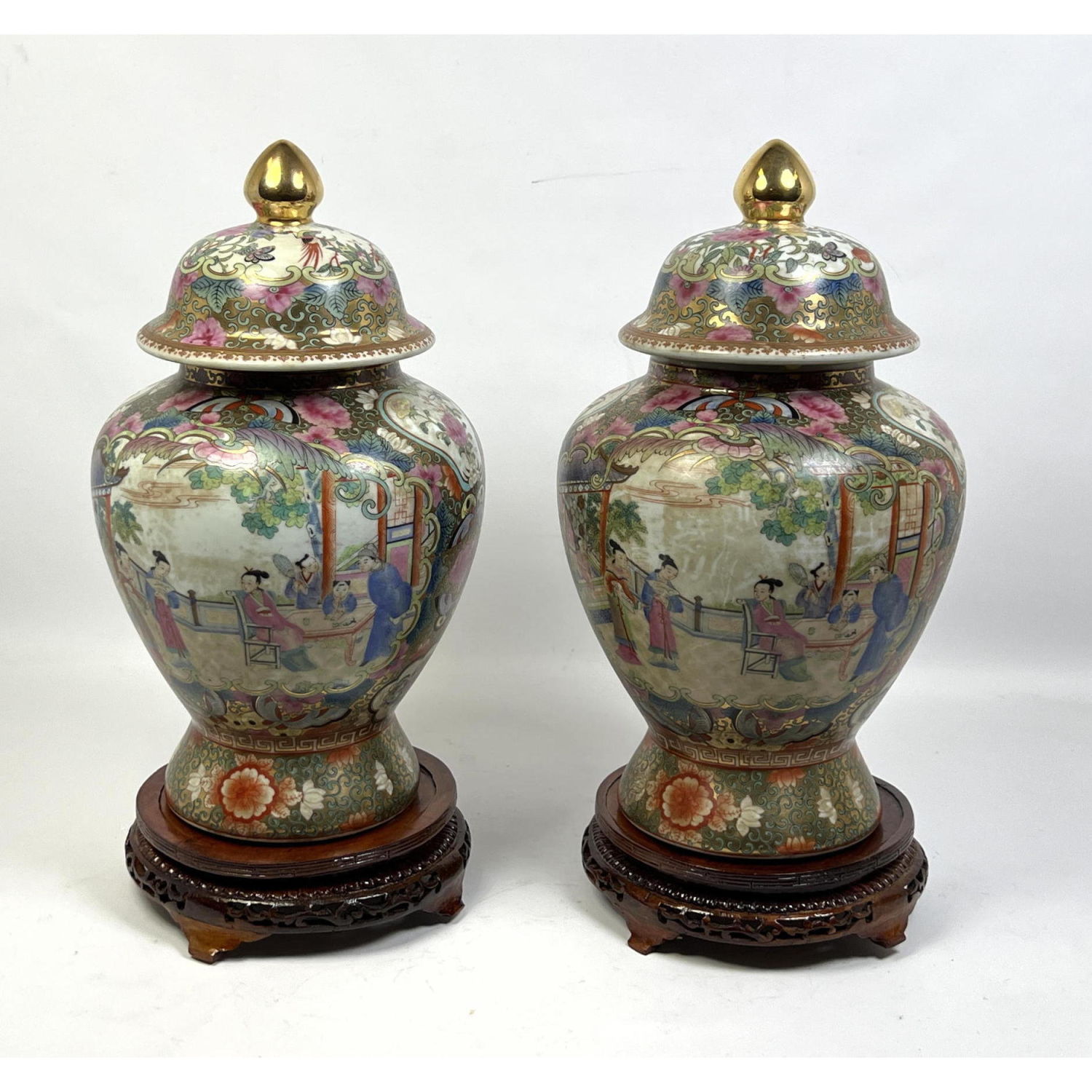 Pr Pottery Ginger Jars. Lidded