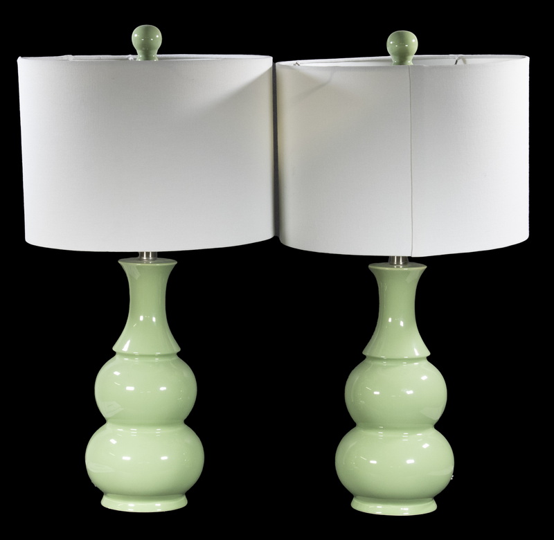 PR POTTERY TABLE LAMPS Pair of Sage