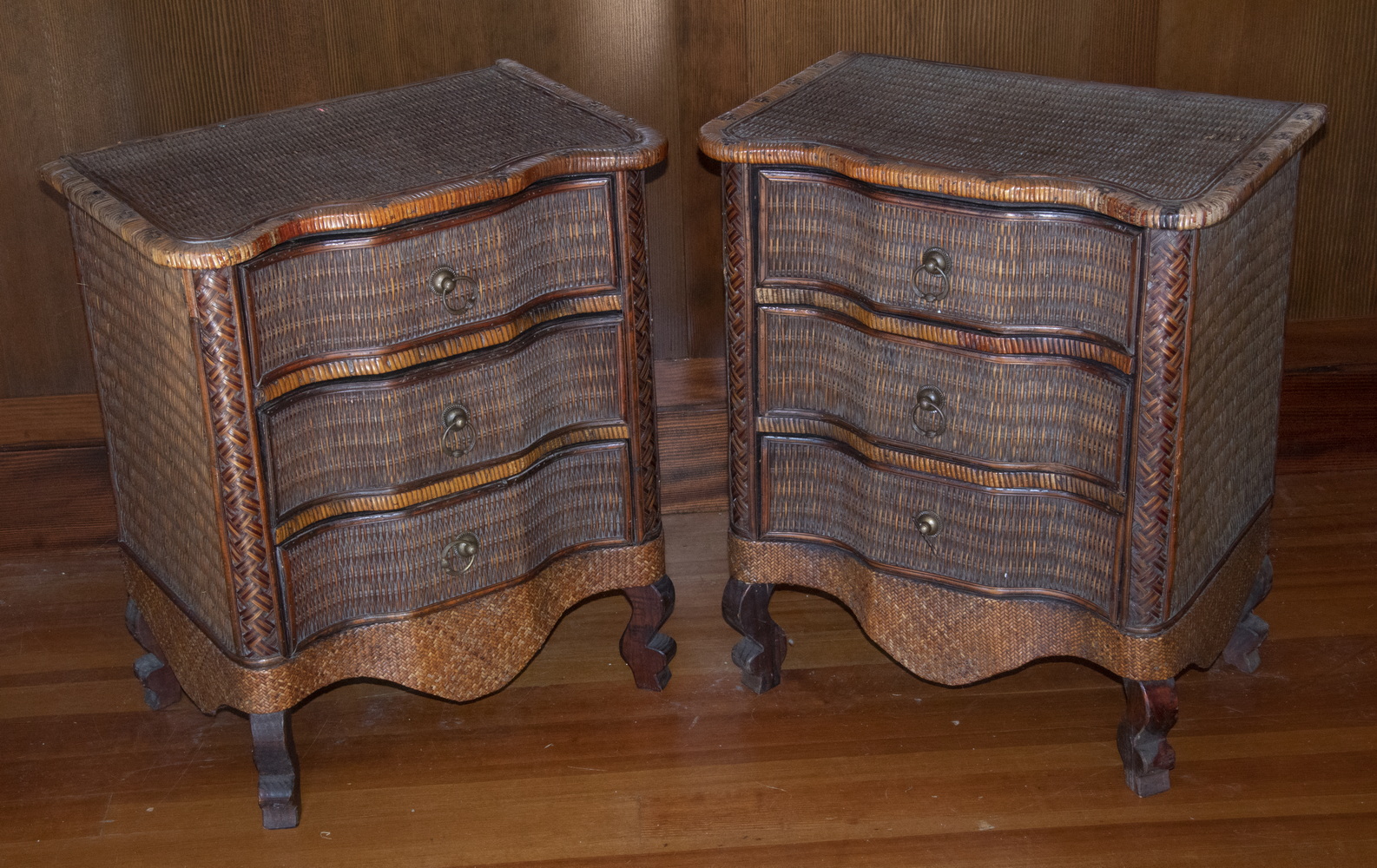PR RATTAN SIDE TABLES Pair of