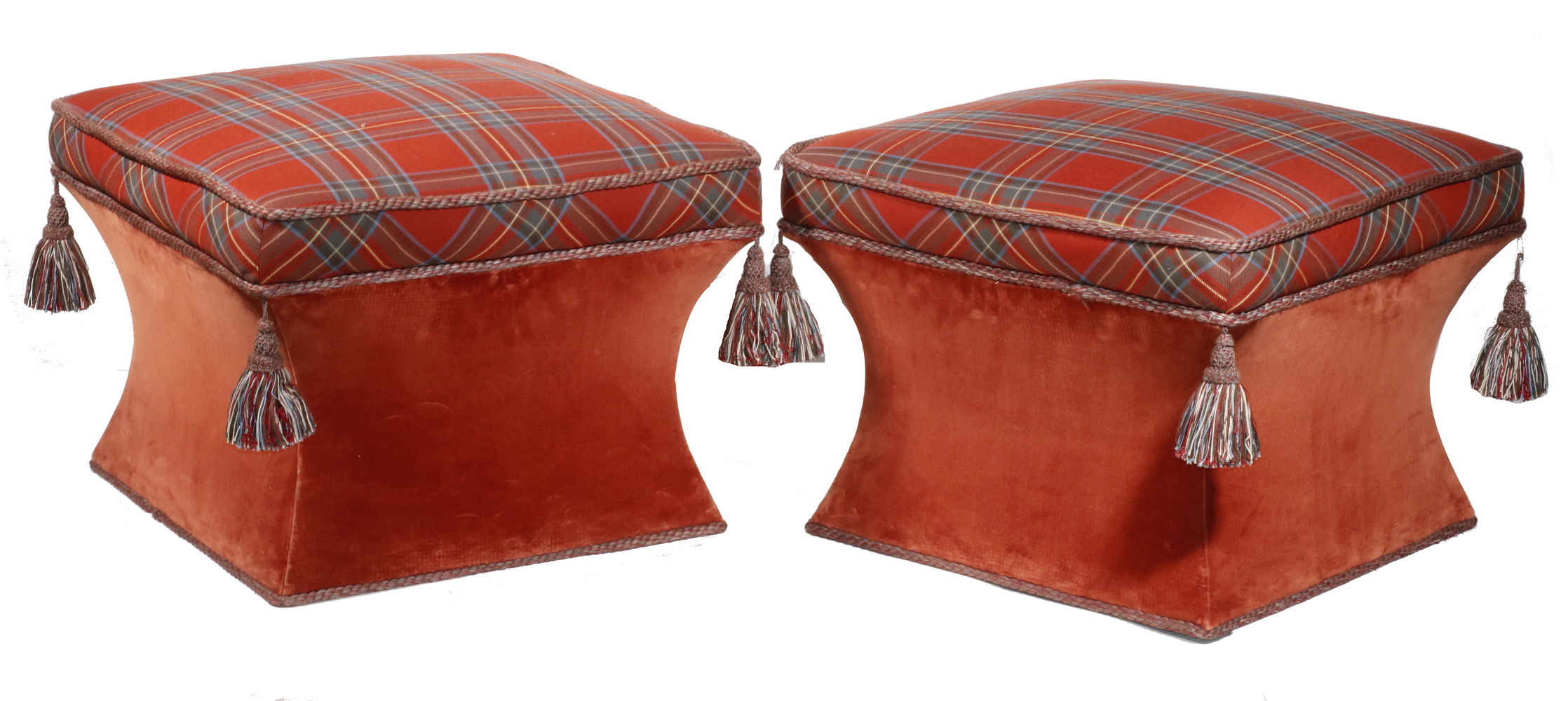 PR RED TARTAN OTTOMANS BY BAKER