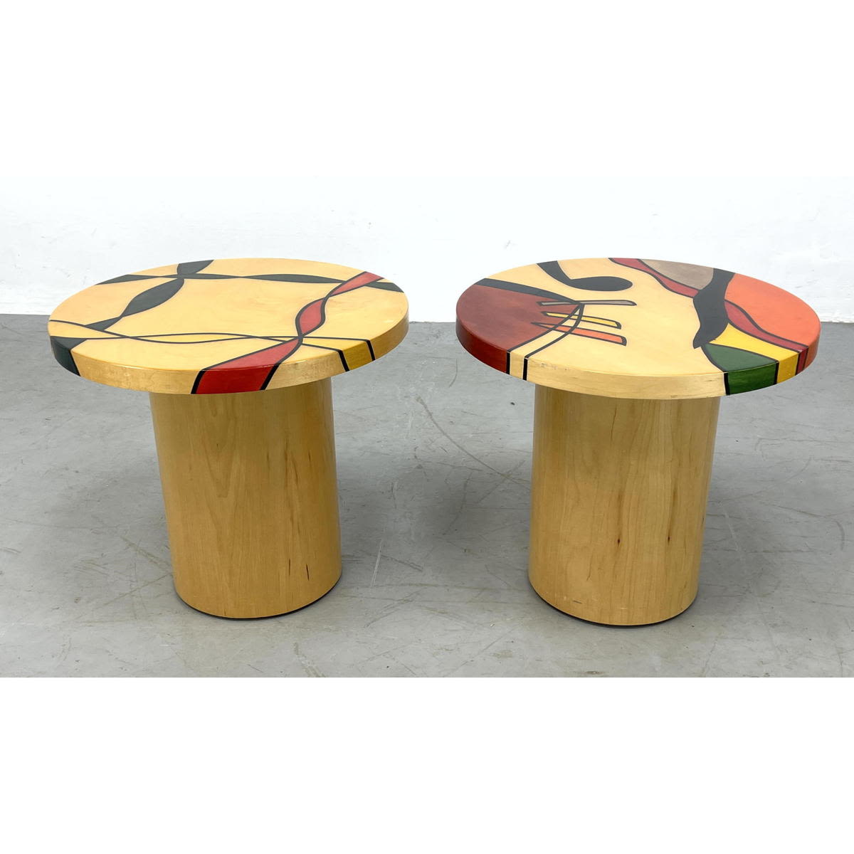 Pr Round Painted Wood Side End