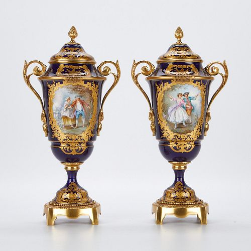 PR SEVRES STYLE COBALT BLUE VASES