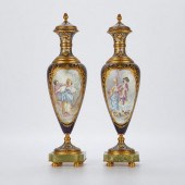 PR SEVRES STYLE URNS W/ CHAMPL