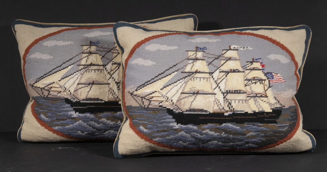 PR SHIP NEEDLEPOINT THROW PILLOWS
