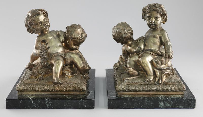 Pr. Silvered bronze figural