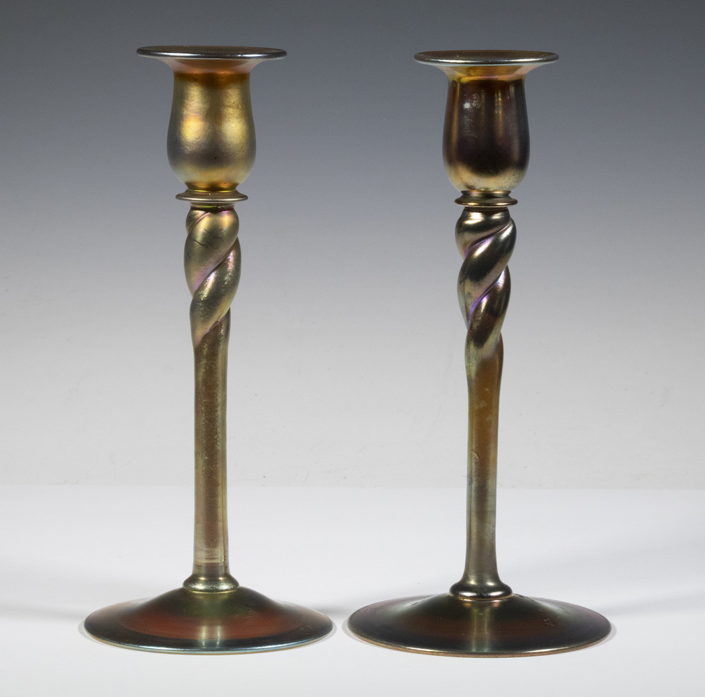 PR STEUBEN GOLD AURENE CANDLESTICKS