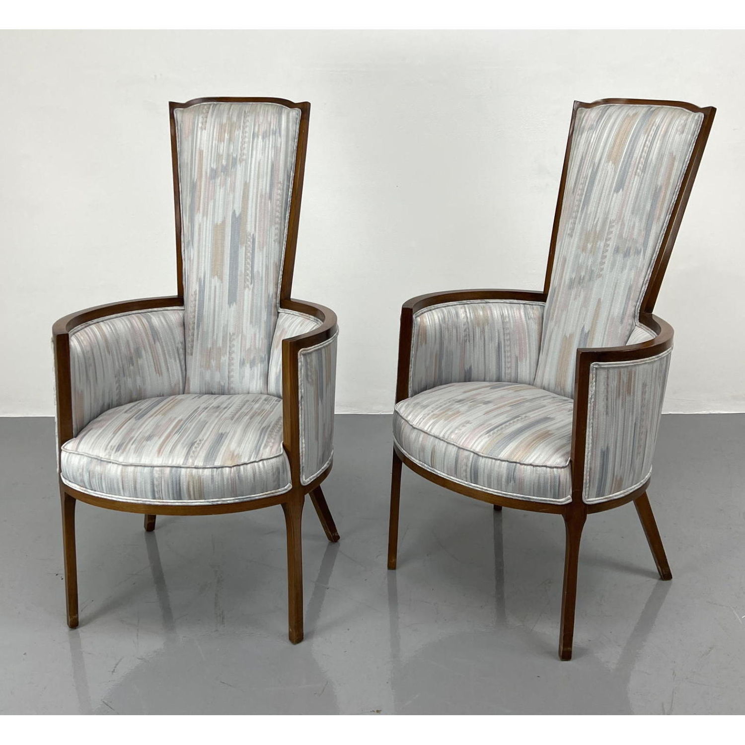 Pr Tall Back Wood Frame Lounge