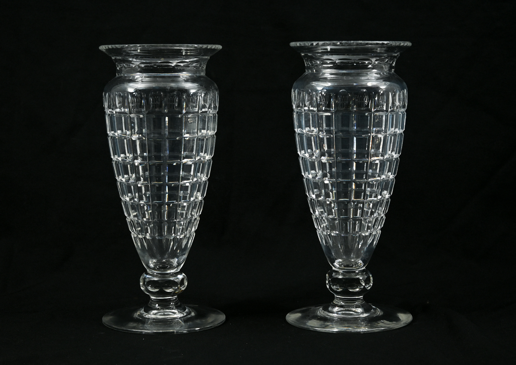 PR. TALL HAWKES PANEL CUT VASES: