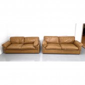 Pr Tan Leather Sofas Couches.