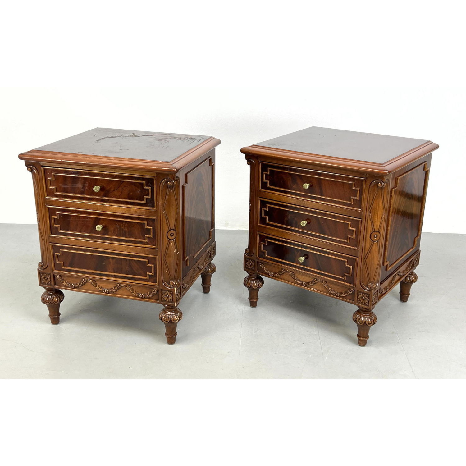 Pr Three Drawer Flame Mahogany