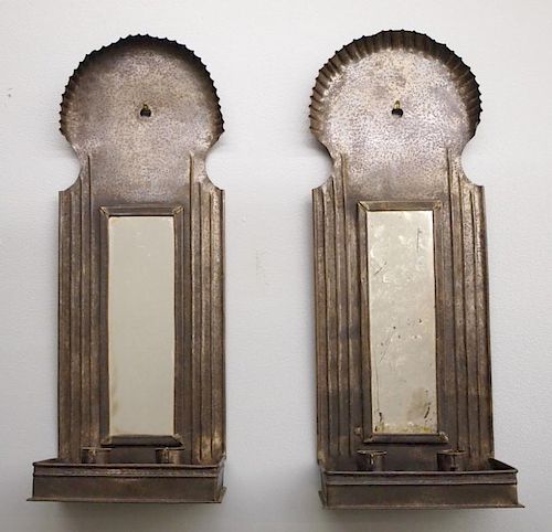 PR TIN CANDLE SCONCESA pair of 19th