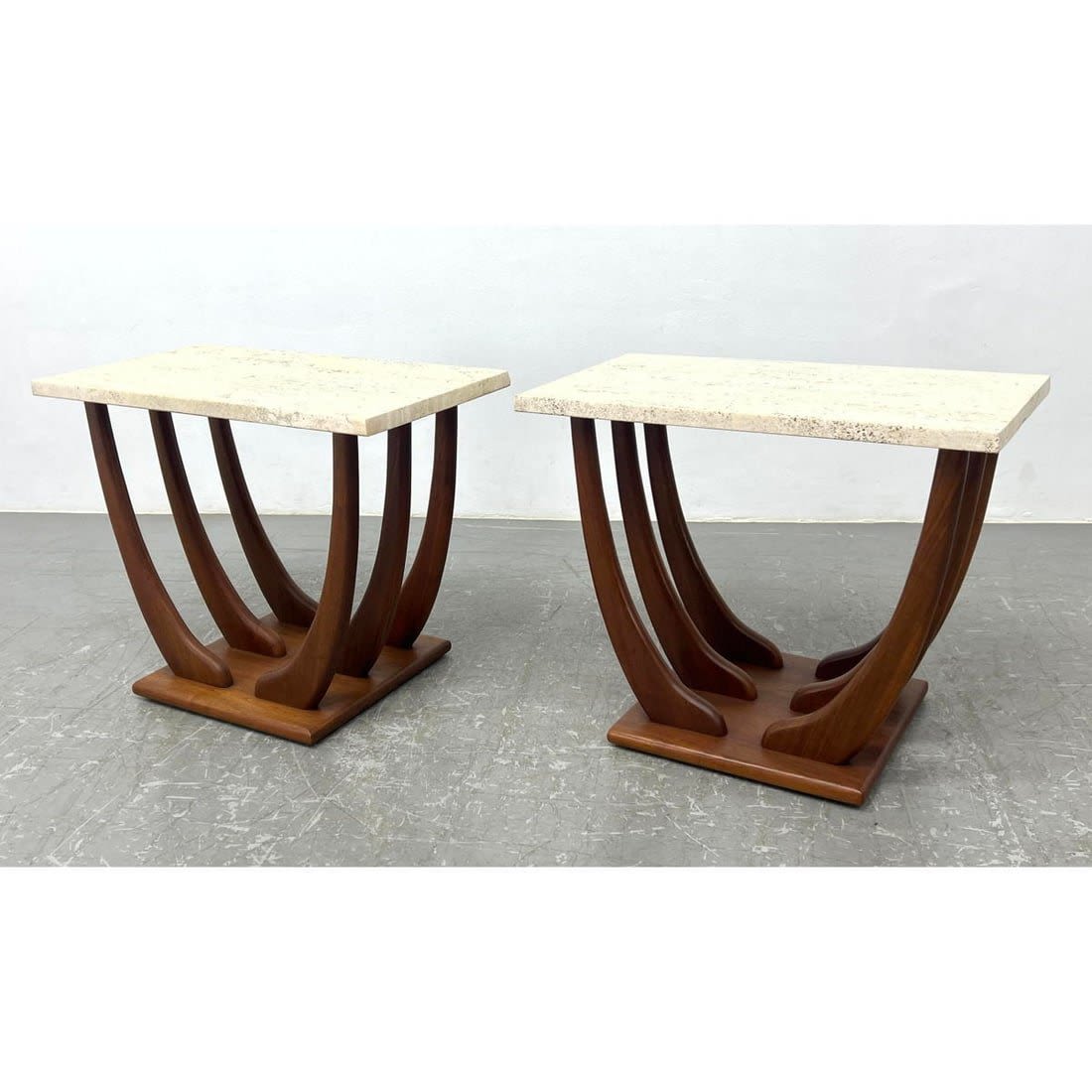 Pr Travertine and Walnut Spider Leg