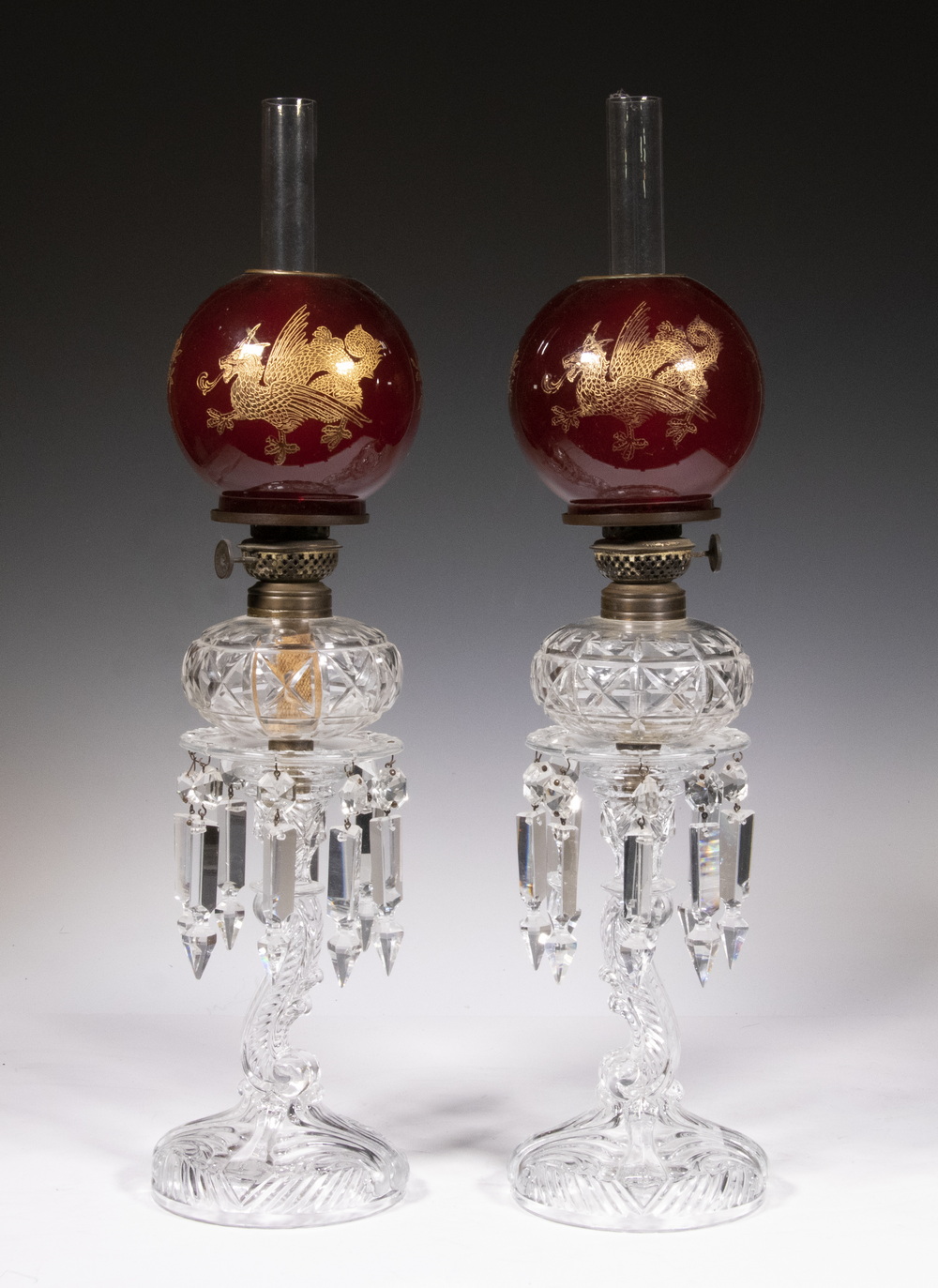 PR VICTORIAN GLASS LAMPS Pair of