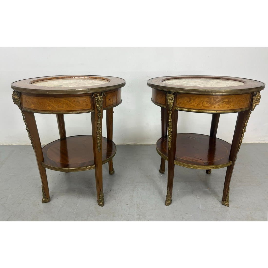 Pr Vintage Marble Top Inlaid Side