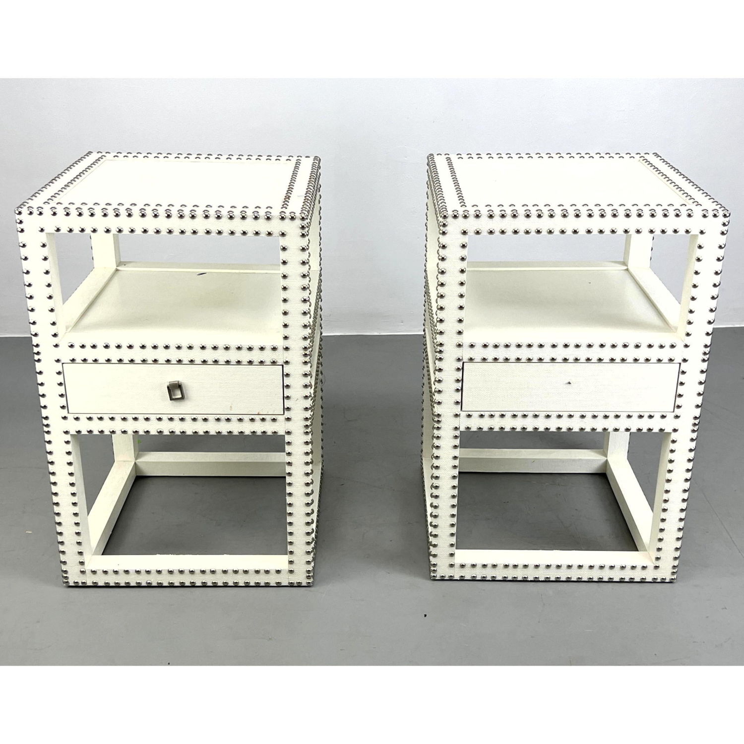 Pr White Finish Grass Cloth Side