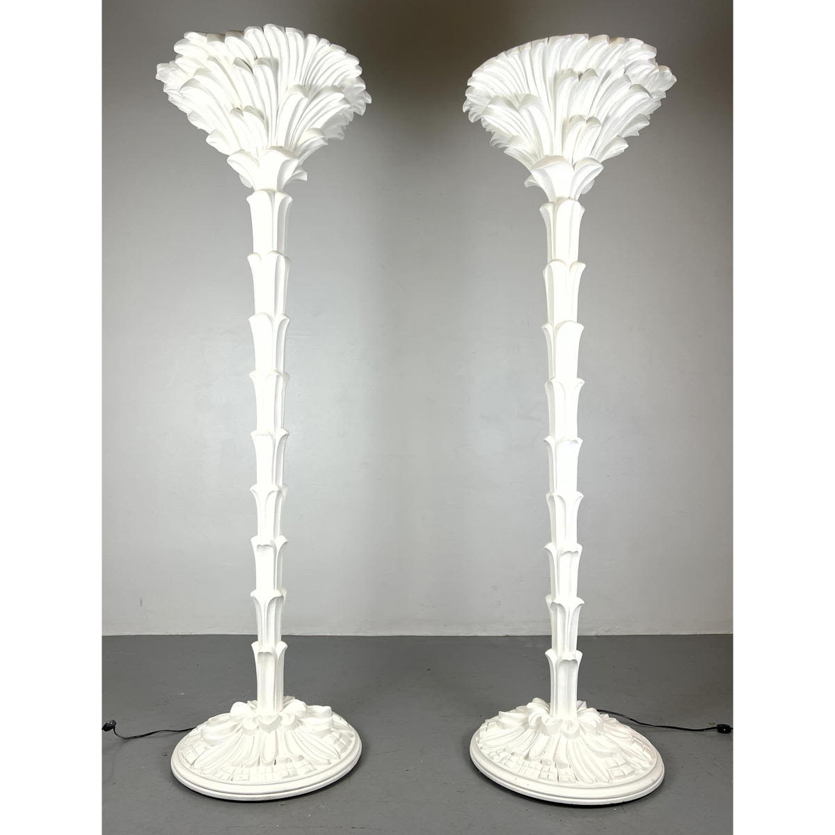 Pr White Painted Carved Wood Palm