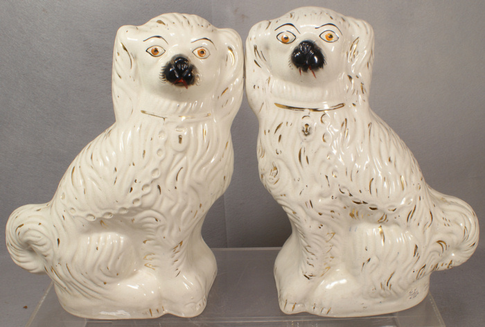 Pr white Staffordshire spaniels,