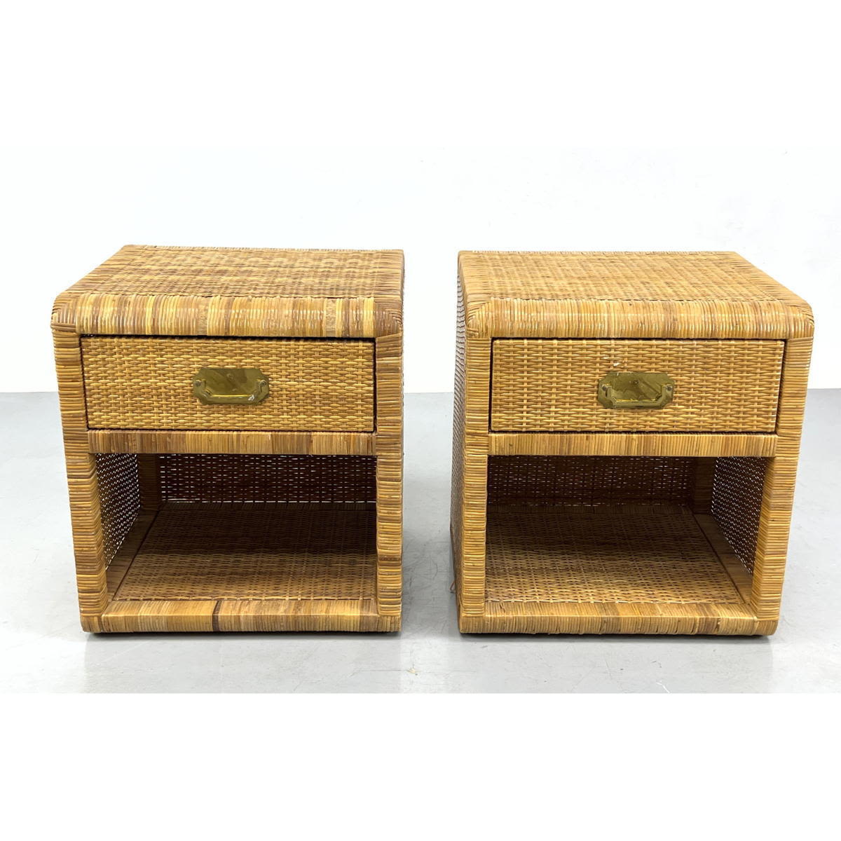 Pr Woven Rattan One Drawer Night