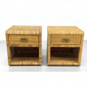 Pr Woven Rattan One Drawer Nig