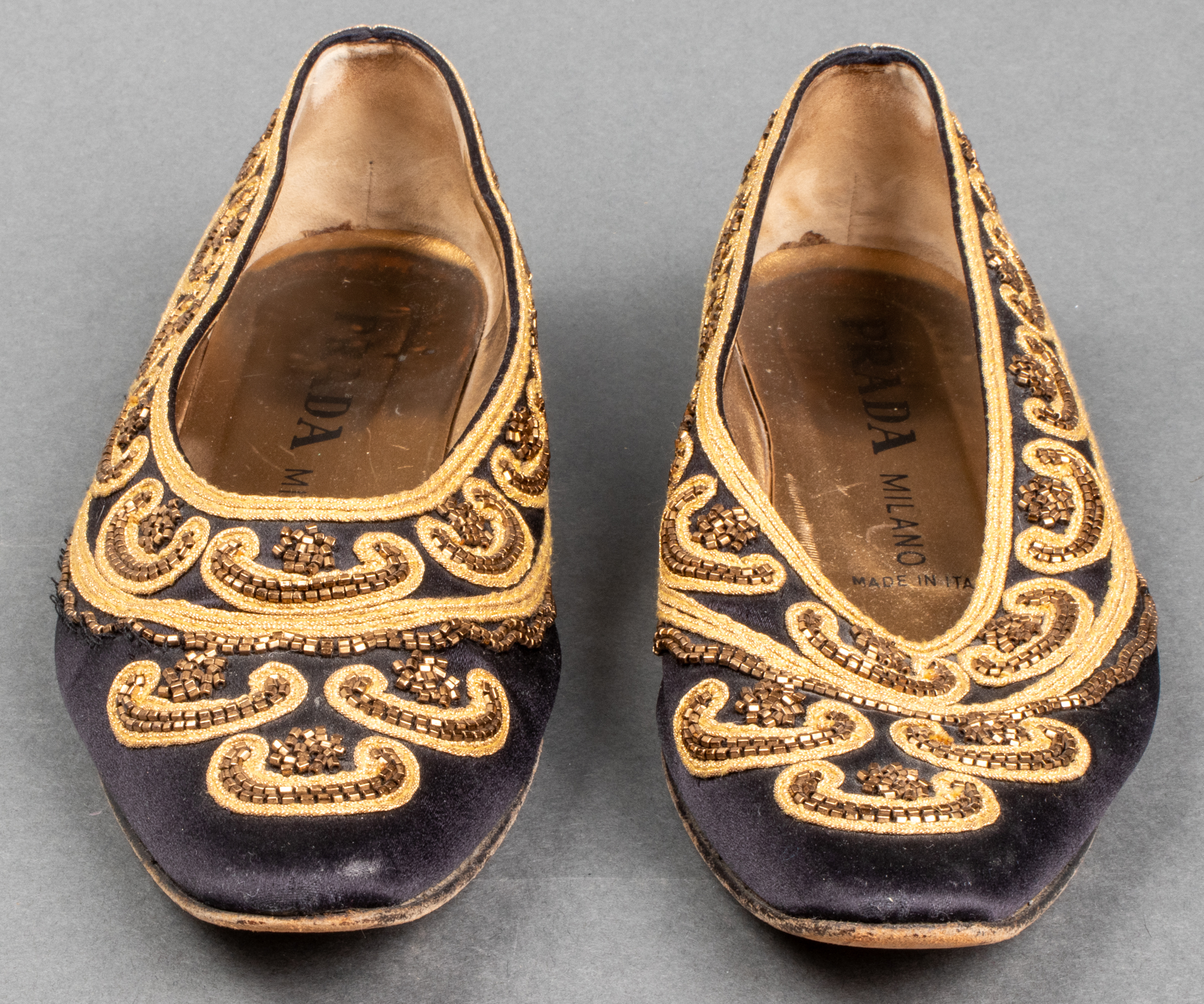 PRADA BEAD ACCENTED BEADED FLATS,