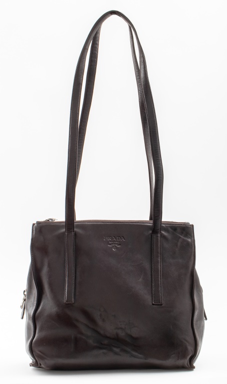 PRADA BROWN LEATHER SHOULDER BAG