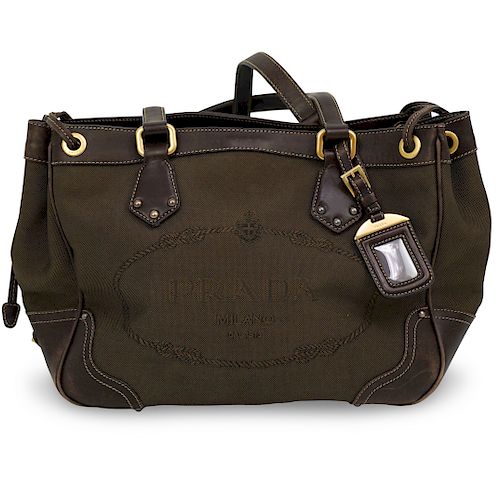 PRADA BROWN NYLON LOGO JACQUARD