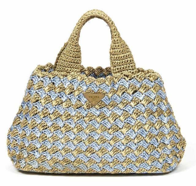 PRADA CROCHET RAFFIA TOTE