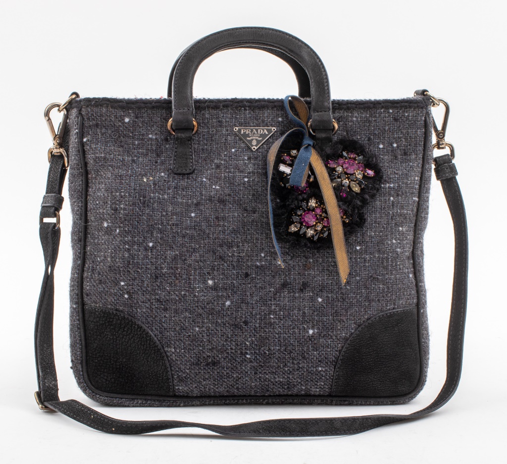 PRADA GREY TWEED HANDBAG Grey Tweed