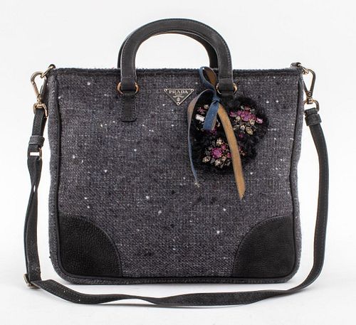 PRADA GREY TWEED HANDBAGGrey