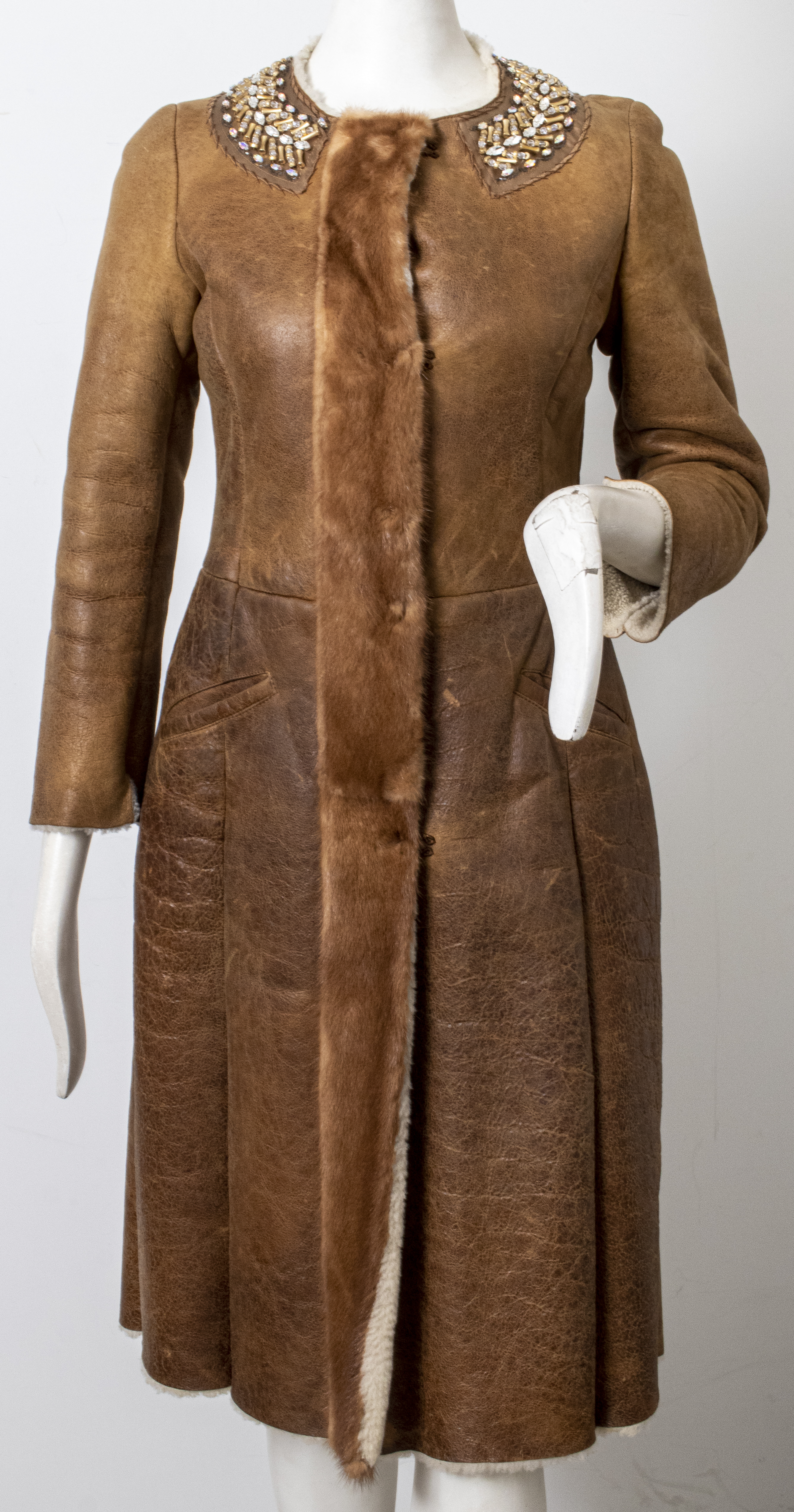 PRADA MINK TRIMMED SHEARLING COAT