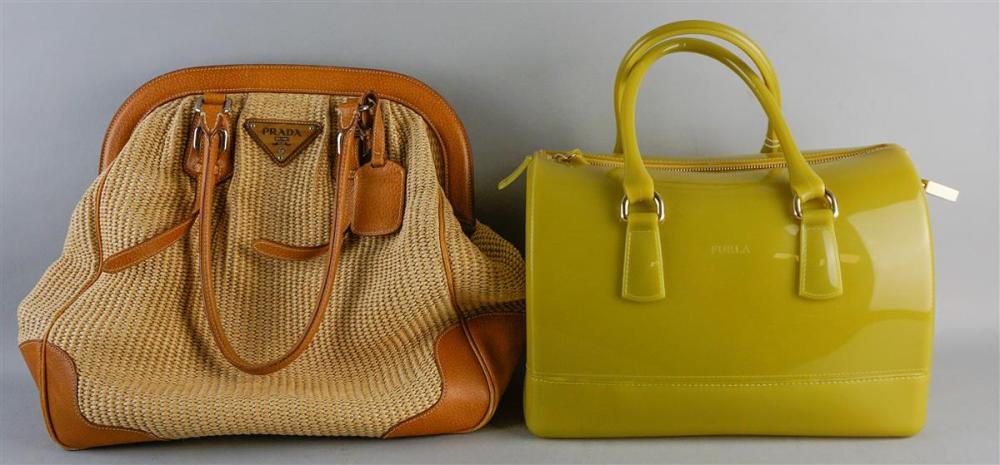 PRADA RAFFIA HANDBAG WITH SADDLE