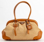 PRADA RAFFIA & LEATHER SHOULDE