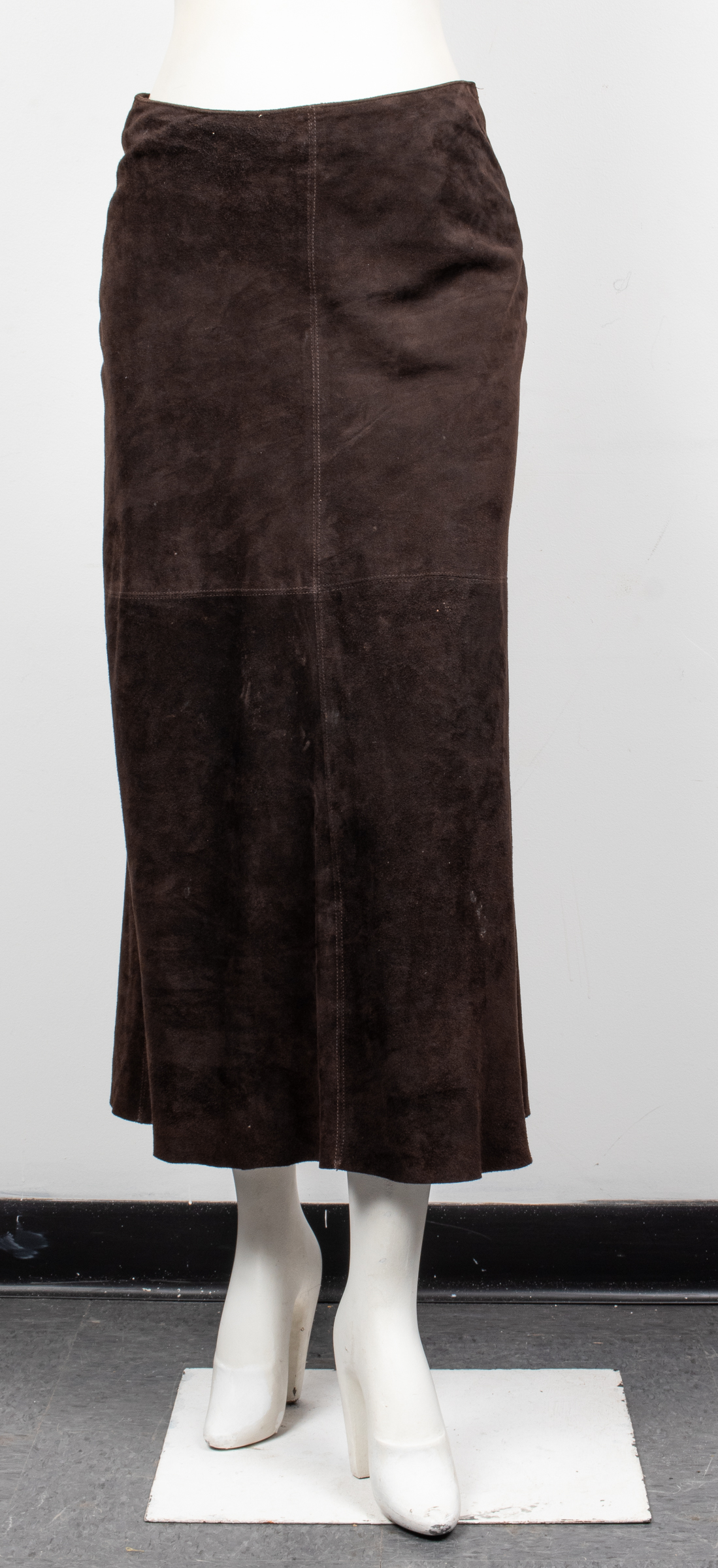 PRADA SUEDE LEATHER MIDI SKIRT