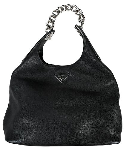 PRADA VITELLO DAINO CHAIN HOBO NERO