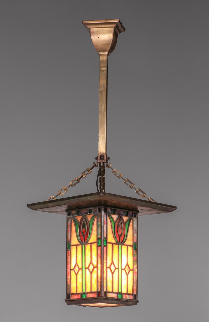 PRAIRIE SCHOOL BRASS & LEADED GLASS