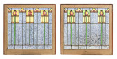 PRAIRIE SCHOOL PAIR LEADED GLA