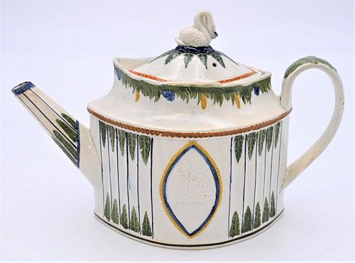 PRATTWARE LEEDS TEAPOT DECORATED
