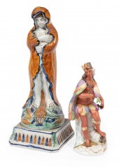 PRATTWARE POTTERY FIGURE OF "W