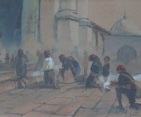 PRAYING AT A MOSQUE PAINTING SIGNED