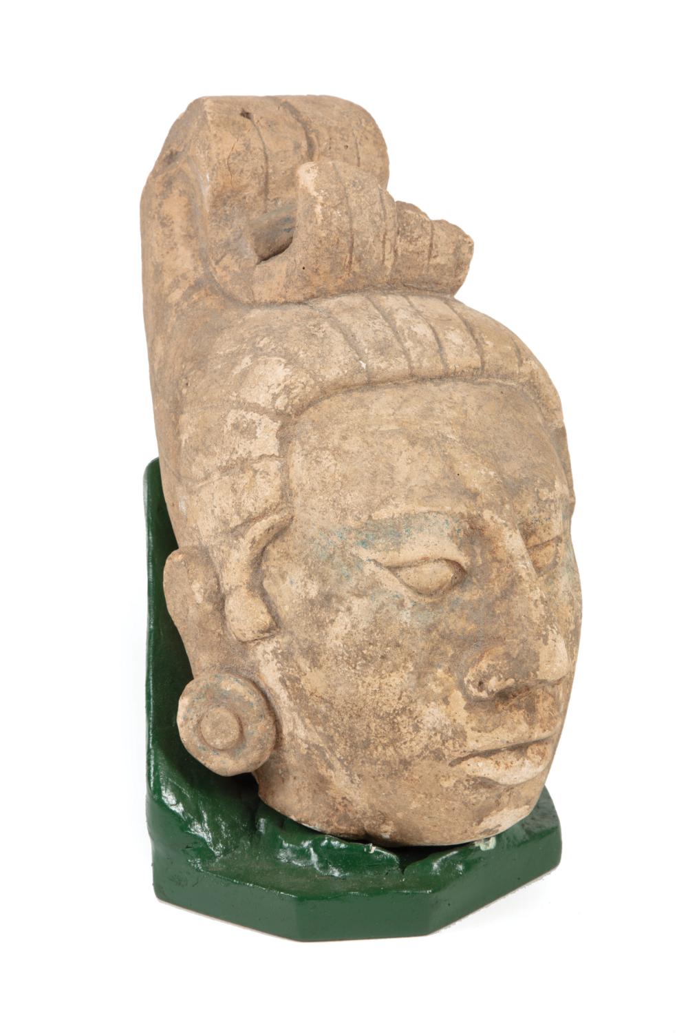 PRE-COLUMBIAN CARVED LIMESTONE HEAD