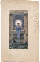 Pre-Raphaelite watercolor, wom