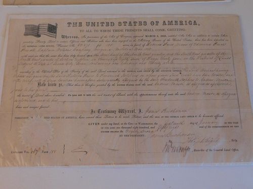 PRES. JAMES BUCHANAN SIGNED LAND