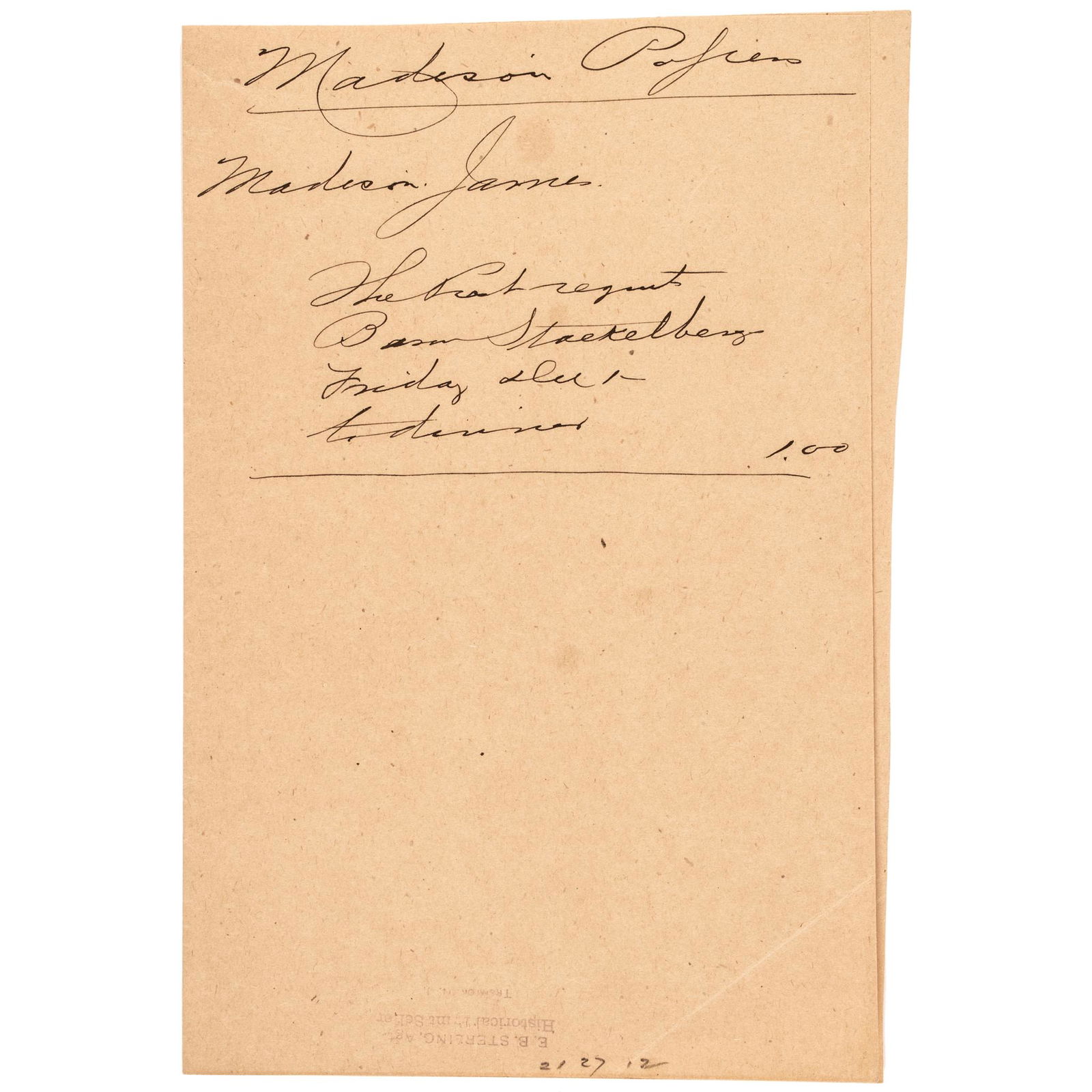 PRESIDENT MADISON DINNER