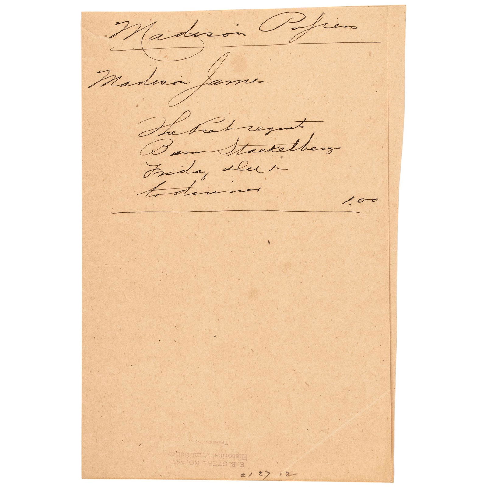 PRESIDENT MADISON DINNER