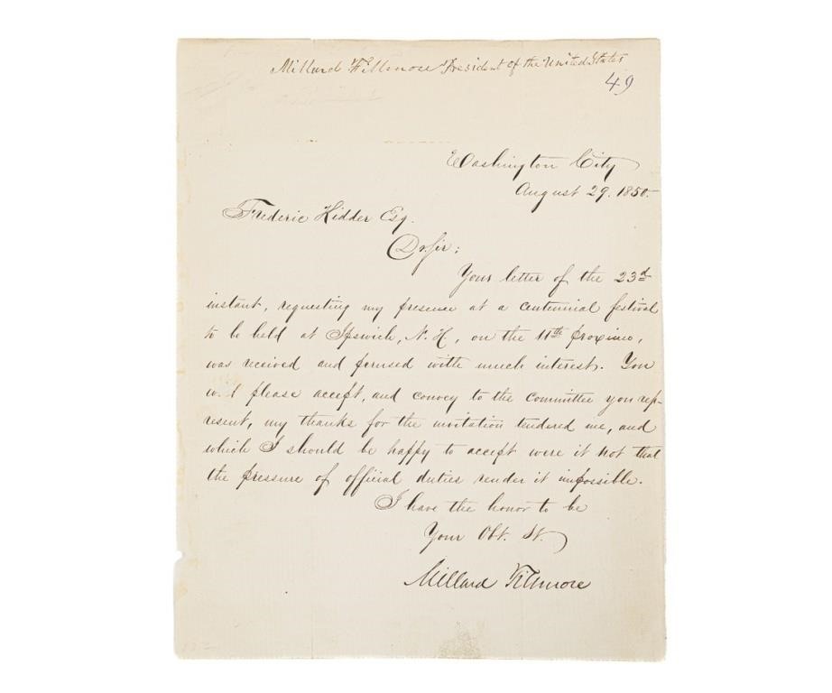 President Millard Fillmore letter