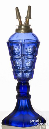 PRESSED COBALT GLASS WHALE OIL