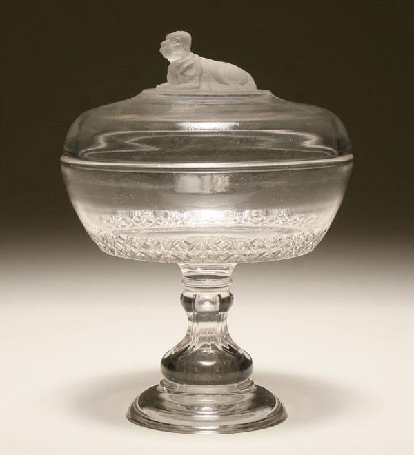 Pressed glass compote; raised