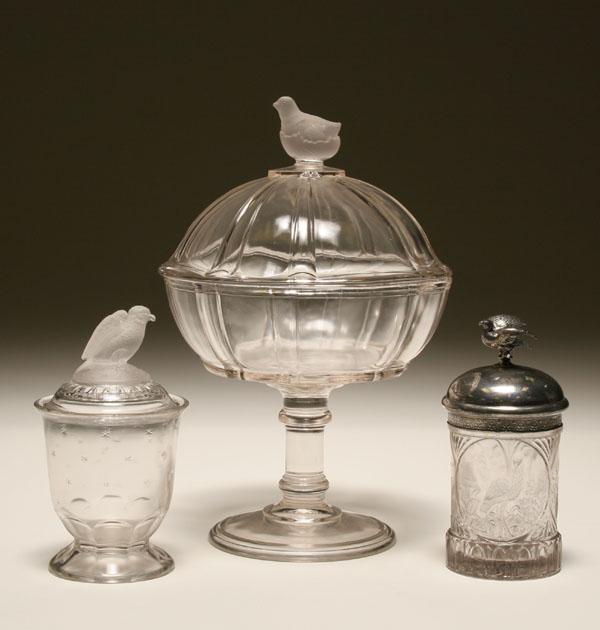 Pressed glass items; tall covered