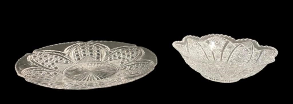 PRESSED GLASS PLATE AND BOWLBowl: 8